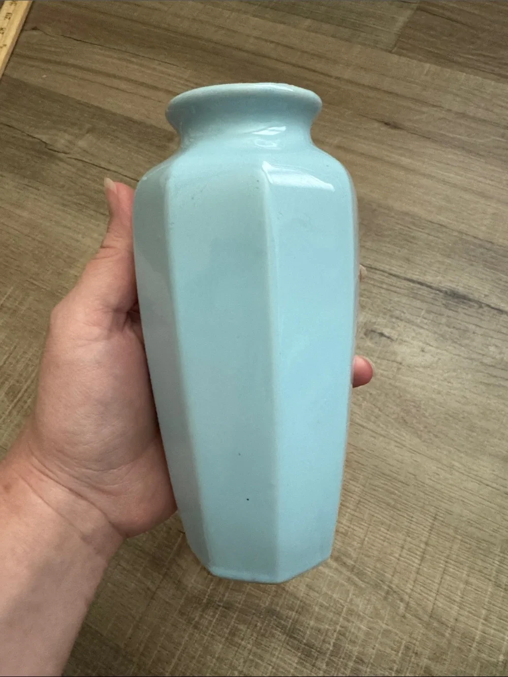 Vintage Made in Japan Aqua Blue Ceramic Vase 6.25” Faceted MCM Japandi Decor